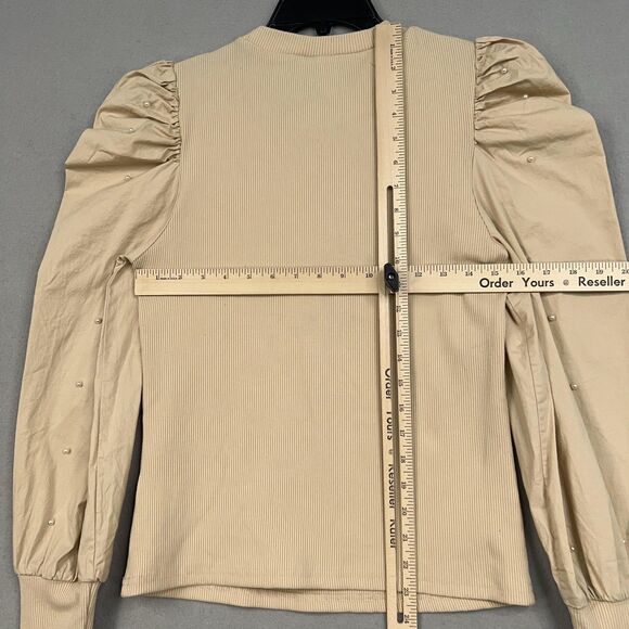 Dolan Anthropologie Shirt Womens Medium Ivory Ribbed Puff Pearl Minimal Feminine - Picture 12 of 15